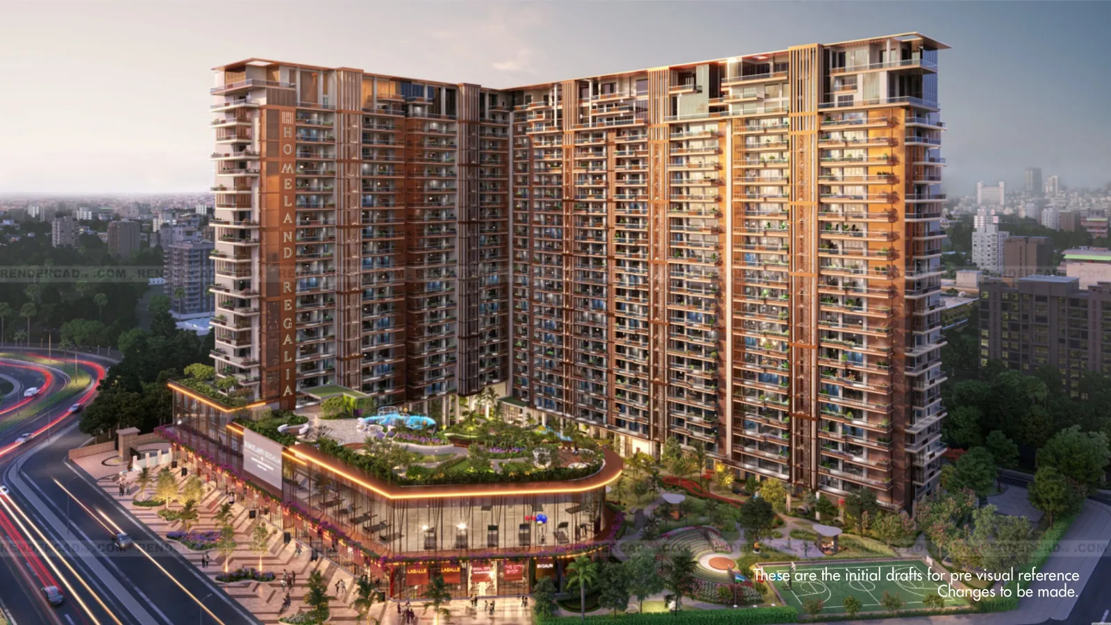 Artist's impression of the Homeland Regalia towers at dusk